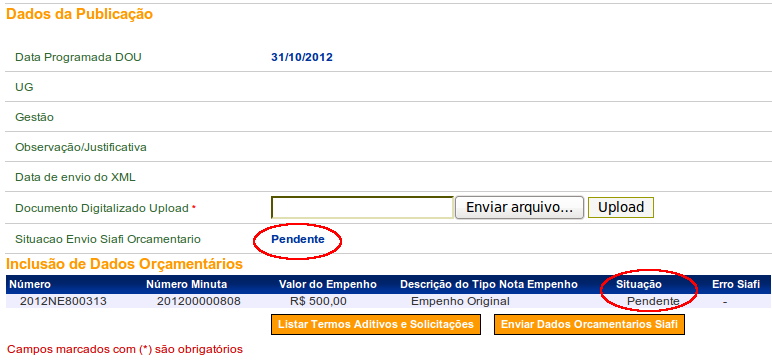 Figura 83 Podemos verificar no SIAFI, que ao consultar o Convênio 900646, na transação CONTVREDUZ - CONSULTA TV CADASTRO REDUZIDO, são exibidos os empenhos: 2012NE000030 (gerado no SIAFI); e