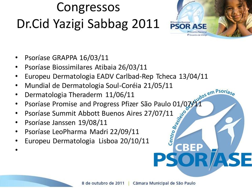 Dermatologia EADV Carlbad-Rep Tcheca 13/04/11 Mundial de Dermatologia Soul-Coréia 21/05/11 Dermatologia