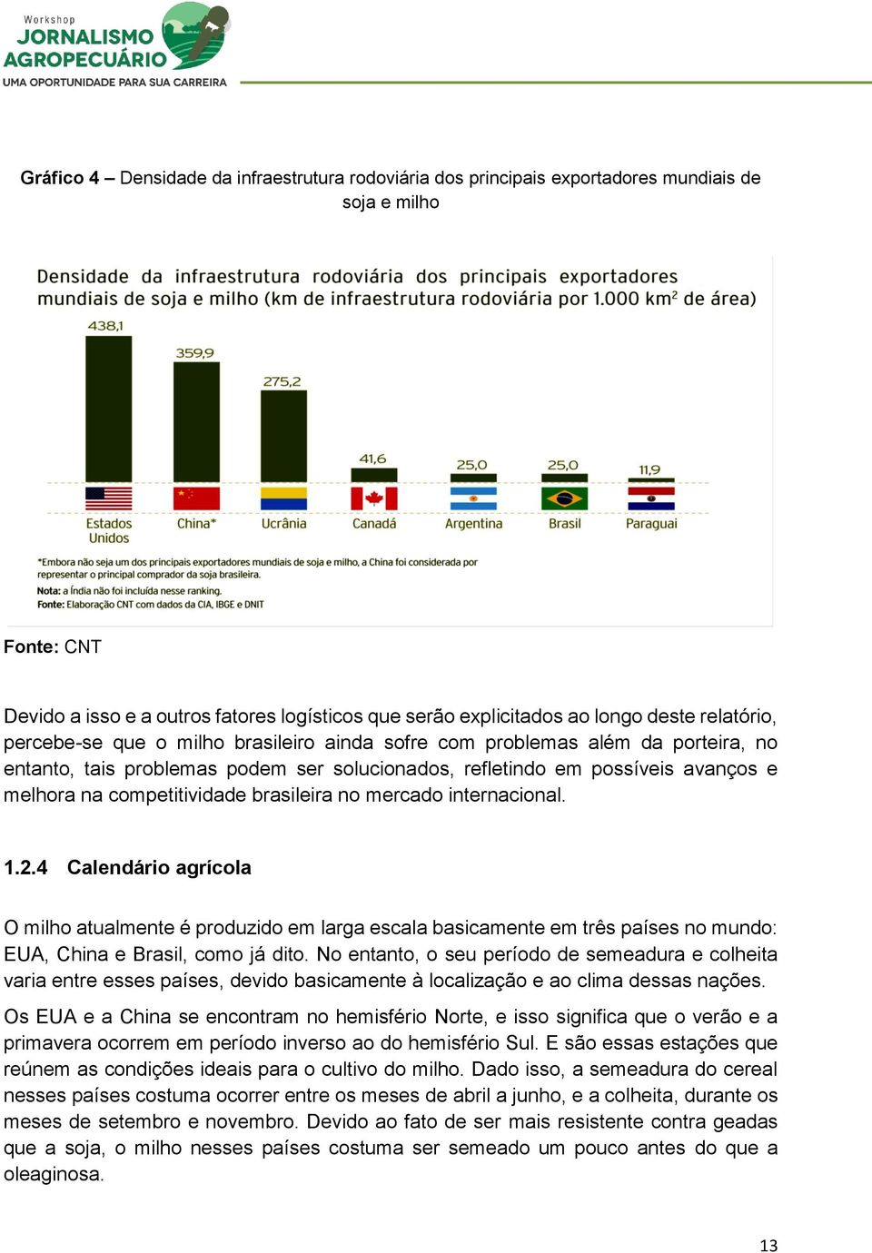 competitividade brasileira no mercado internacional. 1.2.4 Calendário agrícola O milho atualmente é produzido em larga escala basicamente em três países no mundo: EUA, China e Brasil, como já dito.