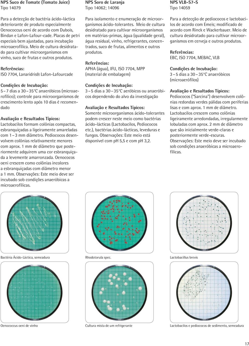 ISO 7704, Lanaridris& Lafon-Lafourcade 5 7 dias a 30 35 C anaeróbicos (microaerofílico); controle para microorganismos de crescimento lento após 10 dias é recomendado Lactobacilos formam colônias