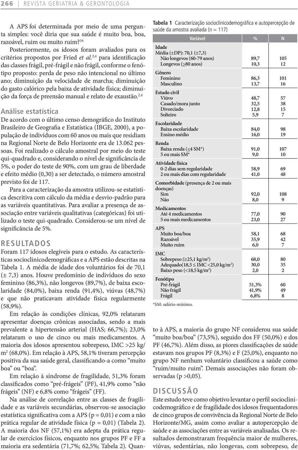 2,4 para identificação das classes frágil, pré frágil e não frágil, conforme o fenótipo proposto: perda de peso não intencional no último ano; diminuição da velocidade de marcha; diminuição do gasto