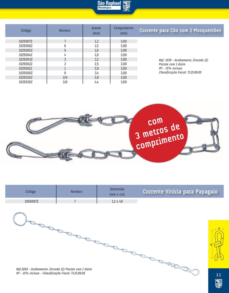 : 1029 Acabamento: Zincado (Z) Pacote com 1 dúzia IPI 15% incluso Classificação Fiscal: 73.15.89.