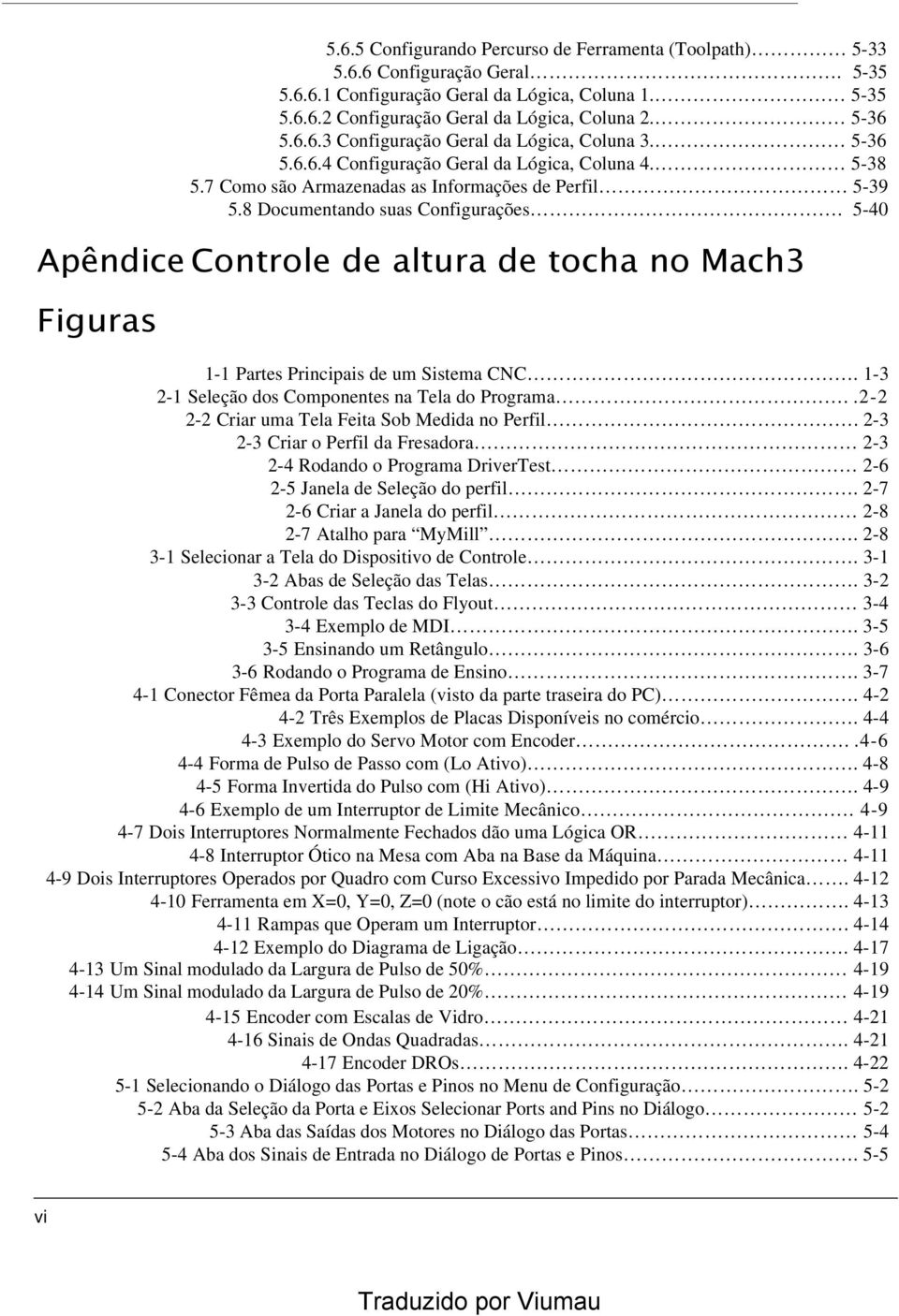 5-40 Apêndice Controle de altura de tocha no Mach3 Figuras 1-1 Partes Principais de um Sistema CNC. 1-3 2-1 Seleção dos Componentes na Tela do Programa.