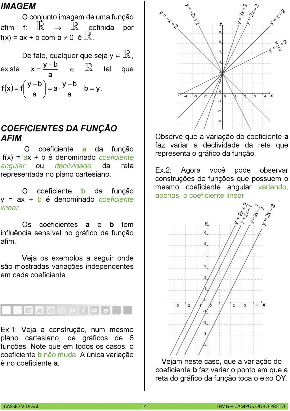 O coeficiente b da função y = a + b é denominado coeficiente linear. Observe que a variação do coeficiente a faz variar a declividade da reta que representa o gráfico da função. E.