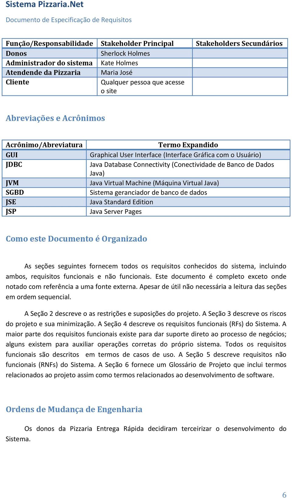 Banco de Dados Java) Java Virtual Machine (Máquina Virtual Java) Sistema geranciador de banco de dados Java Standard Edition Java Server Pages Como este Documento é Organizado As seções seguintes