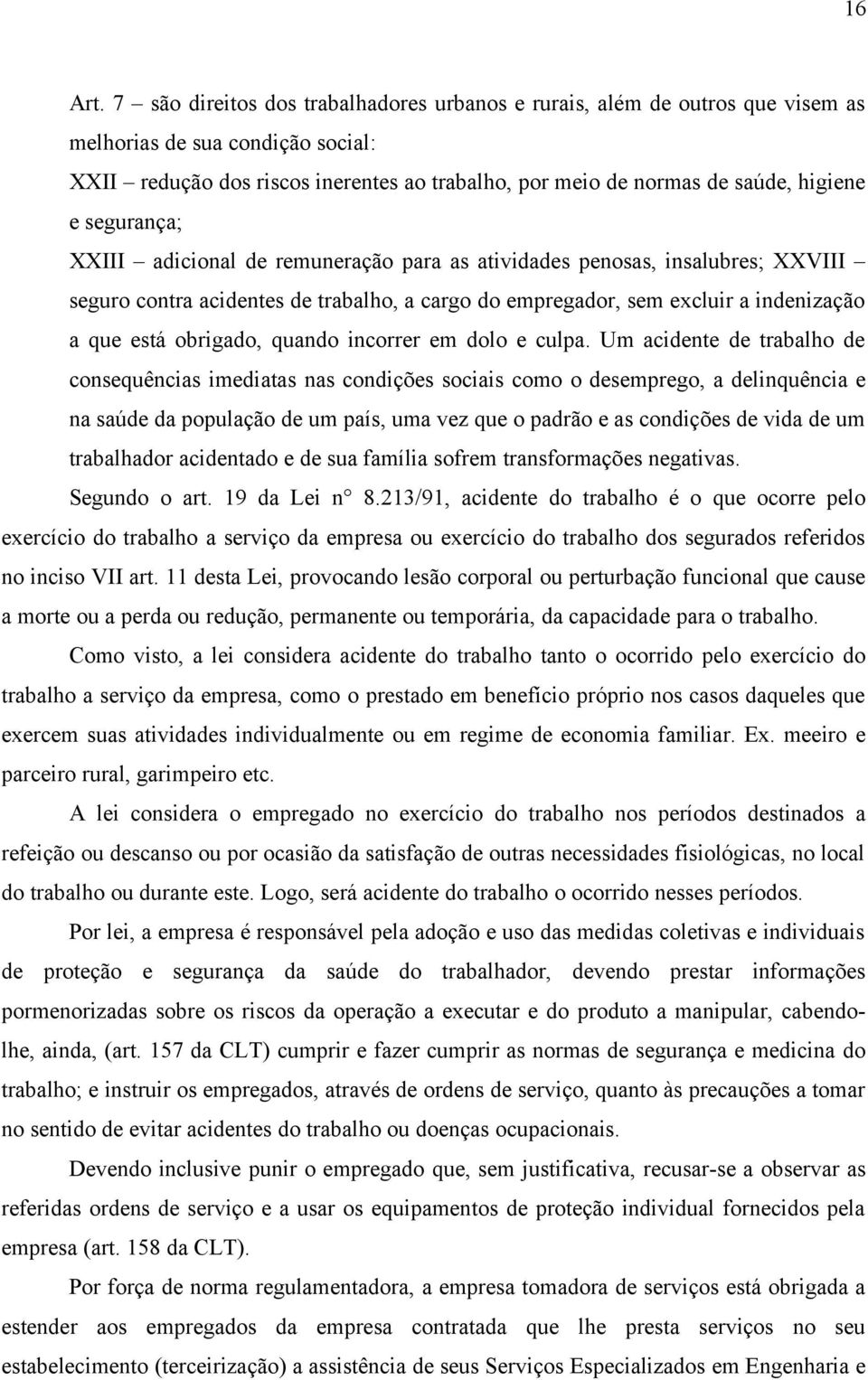 segurança; XXIII adicional de remuneração para as atividades penosas, insalubres; XXVIII seguro contra acidentes de trabalho, a cargo do empregador, sem excluir a indenização a que está obrigado,