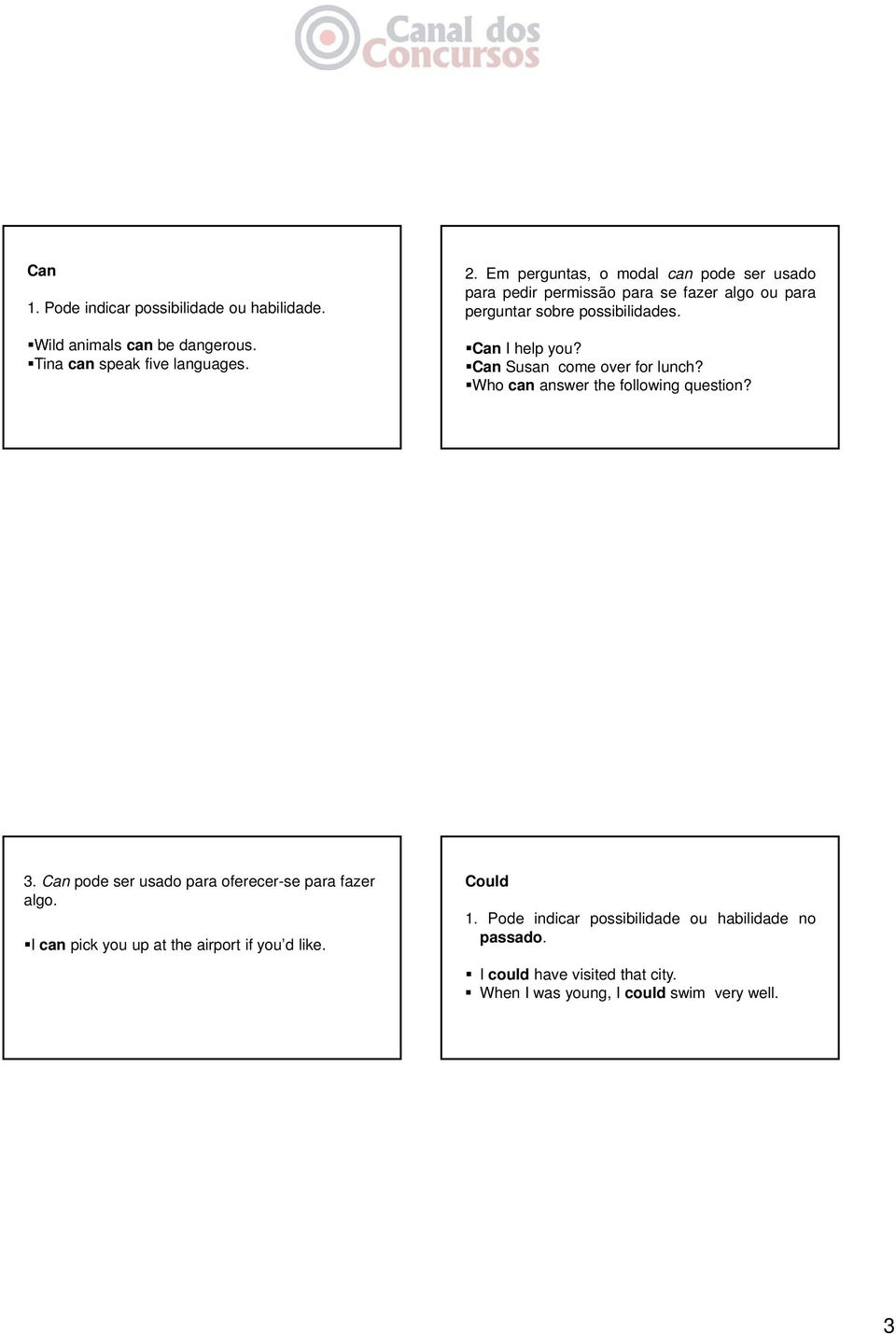 Can Susan come over for lunch? Who can answer the following question? 3. Can pode ser usado para oferecer-se para fazer algo.