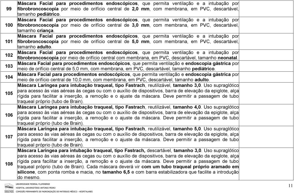 Máscara Facial para procedimentos endoscópicos, que permita ventilação e a intubação por fibrobroncoscopia por meio de orifício central de 3,0 mm, com membrana, em PVC, descartável, tamanho criança.