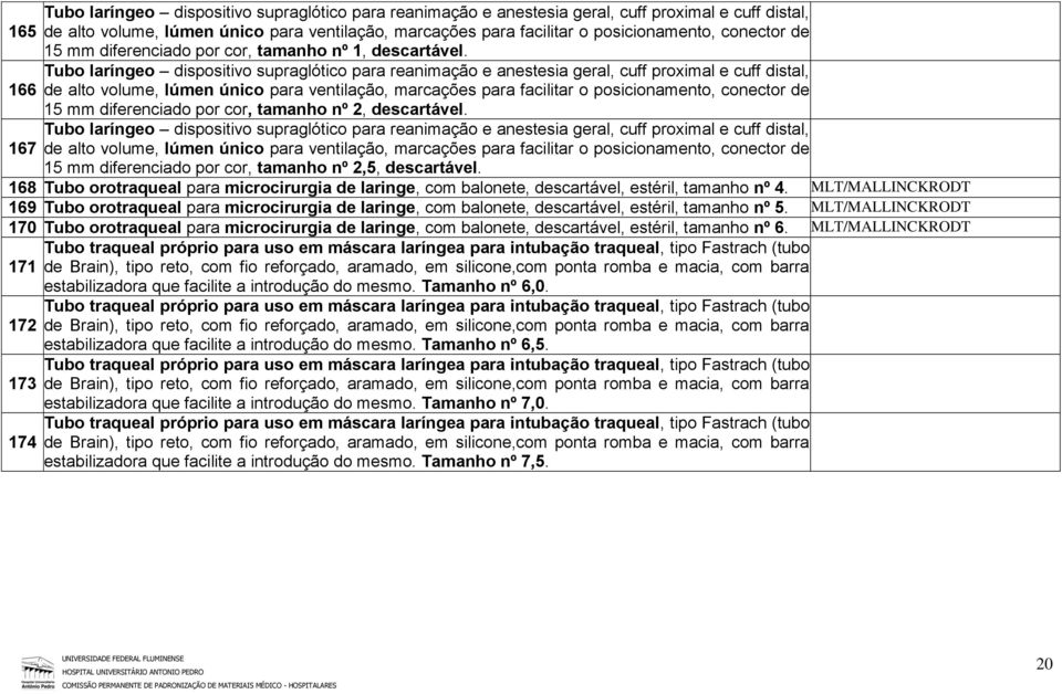 Tubo laríngeo dispositivo supraglótico para reanimação e anestesia geral, cuff proximal e cuff distal, de alto volume, lúmen único para ventilação, marcações para facilitar o posicionamento, conector