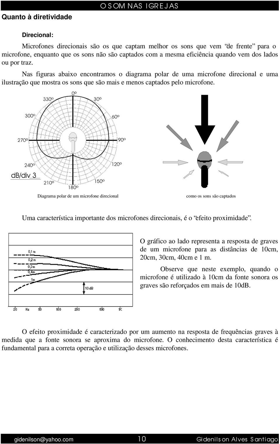 Nas figuras abaixo encontramos o diagrama polar de uma microfone direcional e uma ilustração que mostra os sons que são mais e menos captados pelo microfone.