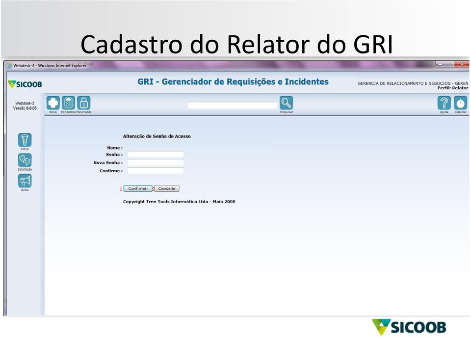 Na tela de abertura do GRI, após clicar no botão novo aparecerá um botão denominado Editar Relator, clique nele.
