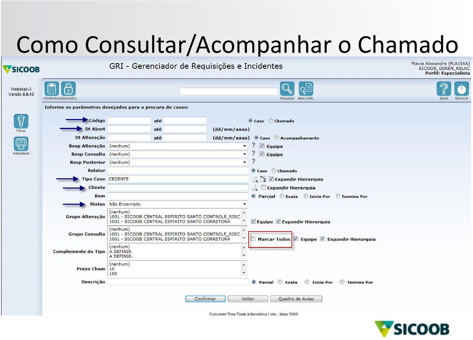 Sempre deverá ser selecionada uma das seguintes opções para consultar: Resp Alteração; Resp