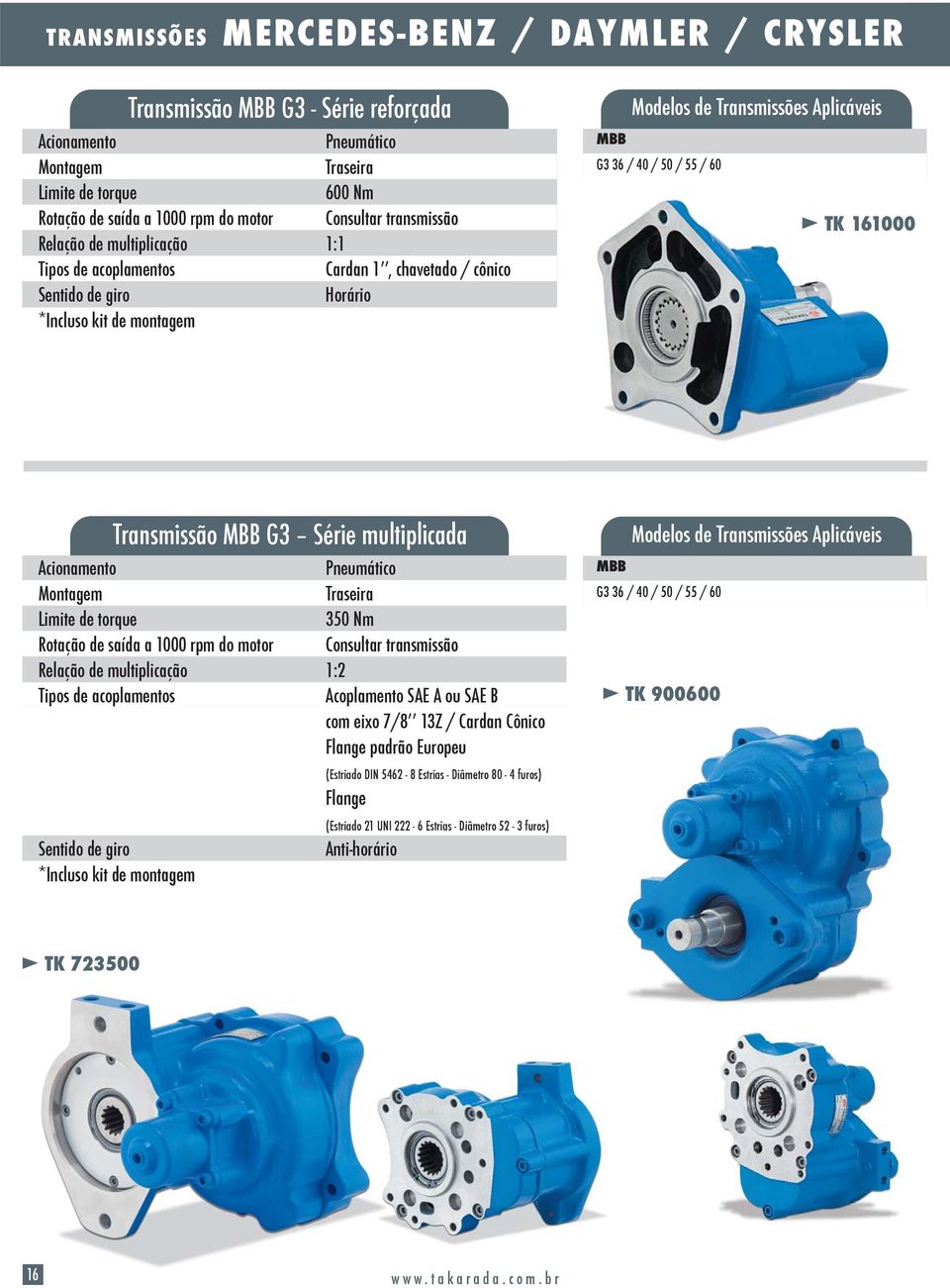 multiplicada Traseira Limite de torque 350 Nm saída a 1000 Consultar transmissão Relação de multiplicação 1:2 Tipos de acoplamentos Acoplamento SAE A ou SAE B com eixo 7/8ʼʼ 13Z / Cardan Cônico