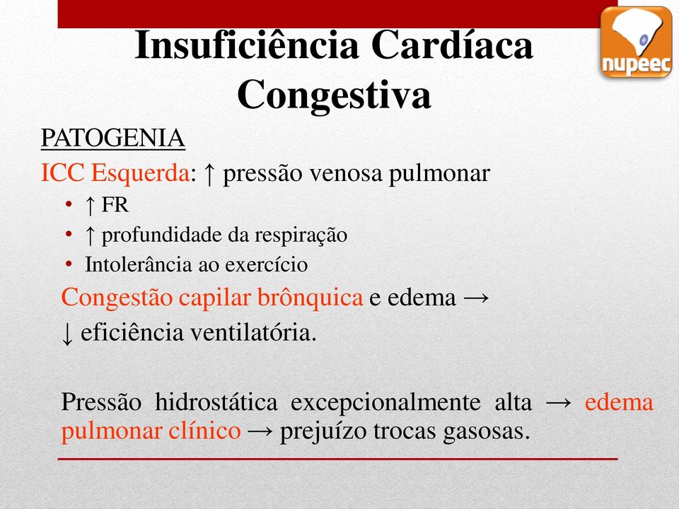 Congestão capilar brônquica e edema eficiência ventilatória.