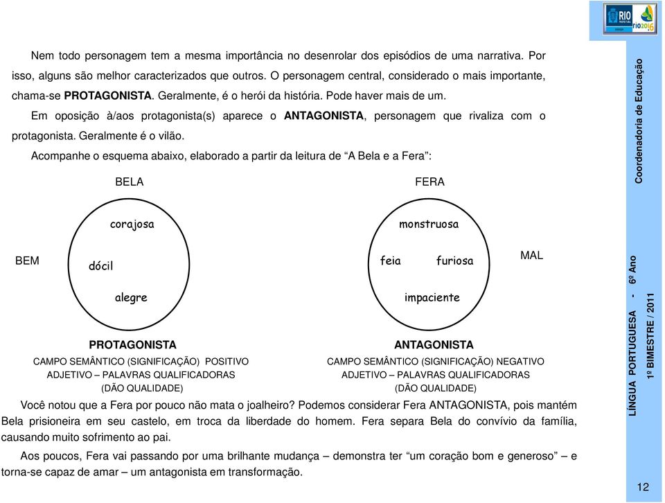 Em oposição à/aos protagonista(s) aparece o ANTAGONISTA, personagem que rivaliza com o protagonista. Geralmente é o vilão.