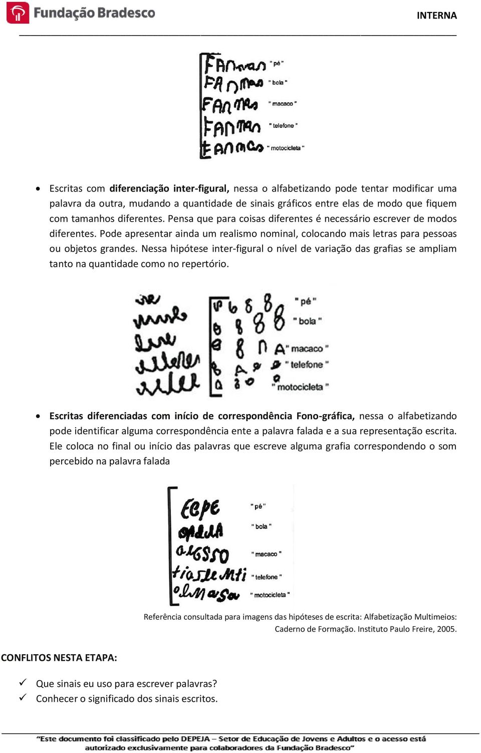 Nessa hipótese inter-figural o nível de variação das grafias se ampliam tanto na quantidade como no repertório.