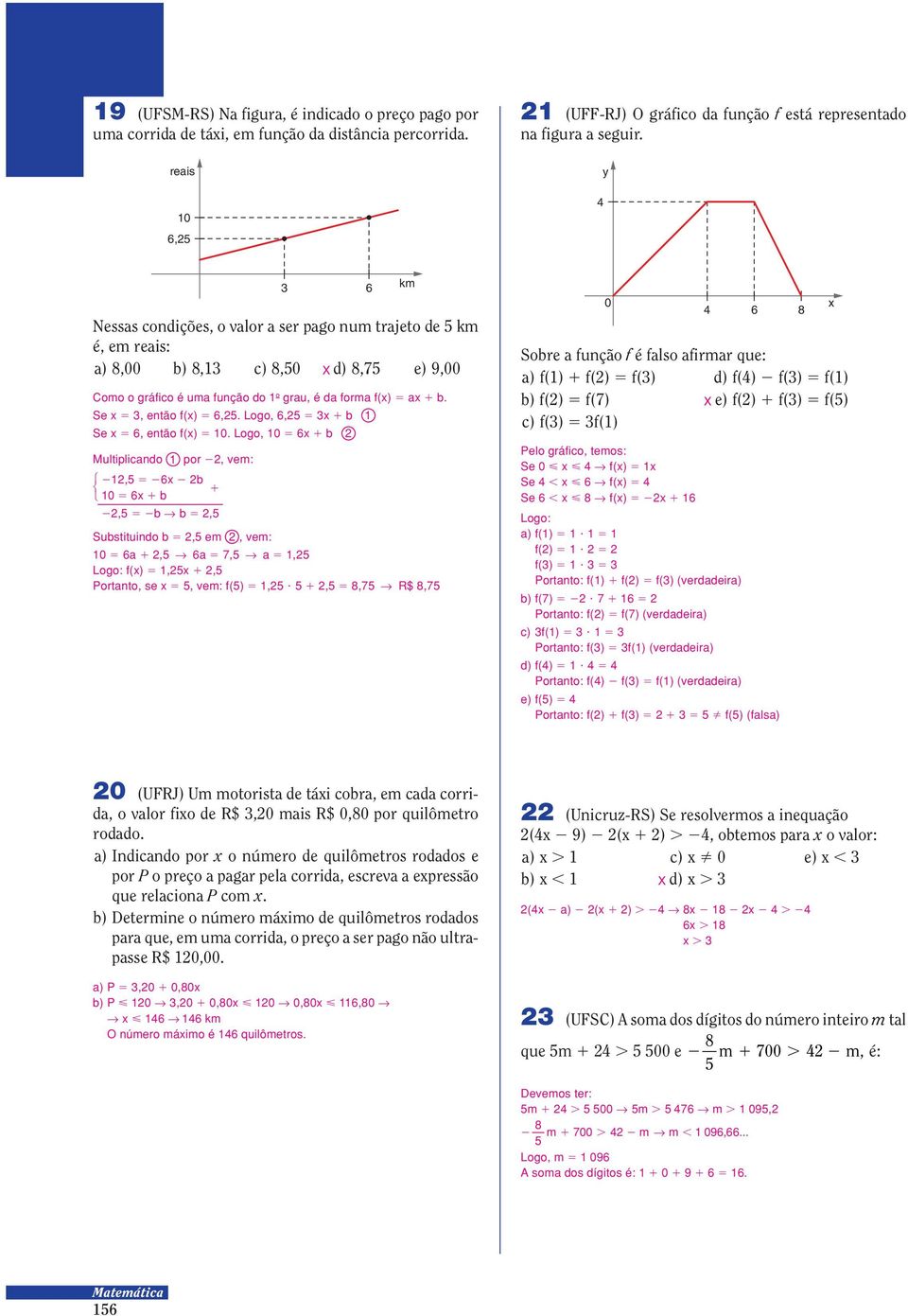 Logo, b Multiplicando por, vem:, b b, b Θ b, Substituindo b, em, vem: a, Θ a 7, Θ a, Logo: f(),, Portanto, se, vem: f(), 9,,7 Θ R$,7 km Sobre a função f é falso afirmar que: a) f() f() f() d) f() f()