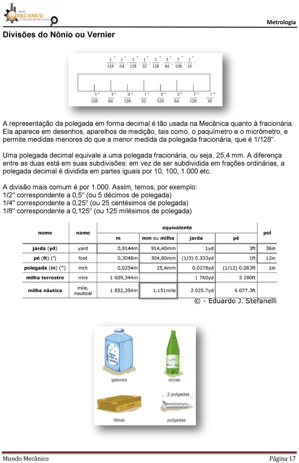 Uma polegada decimal equivale a uma polegada fracionária, ou seja, 25,4 mm.