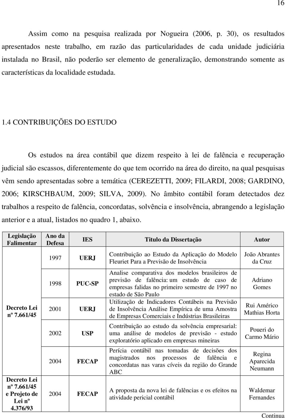 características da localidade estudada. 1.