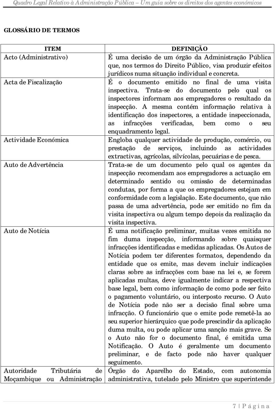 É o documento emitido no final de uma visita inspectiva. Trata-se do documento pelo qual os inspectores informam aos empregadores o resultado da inspecção.