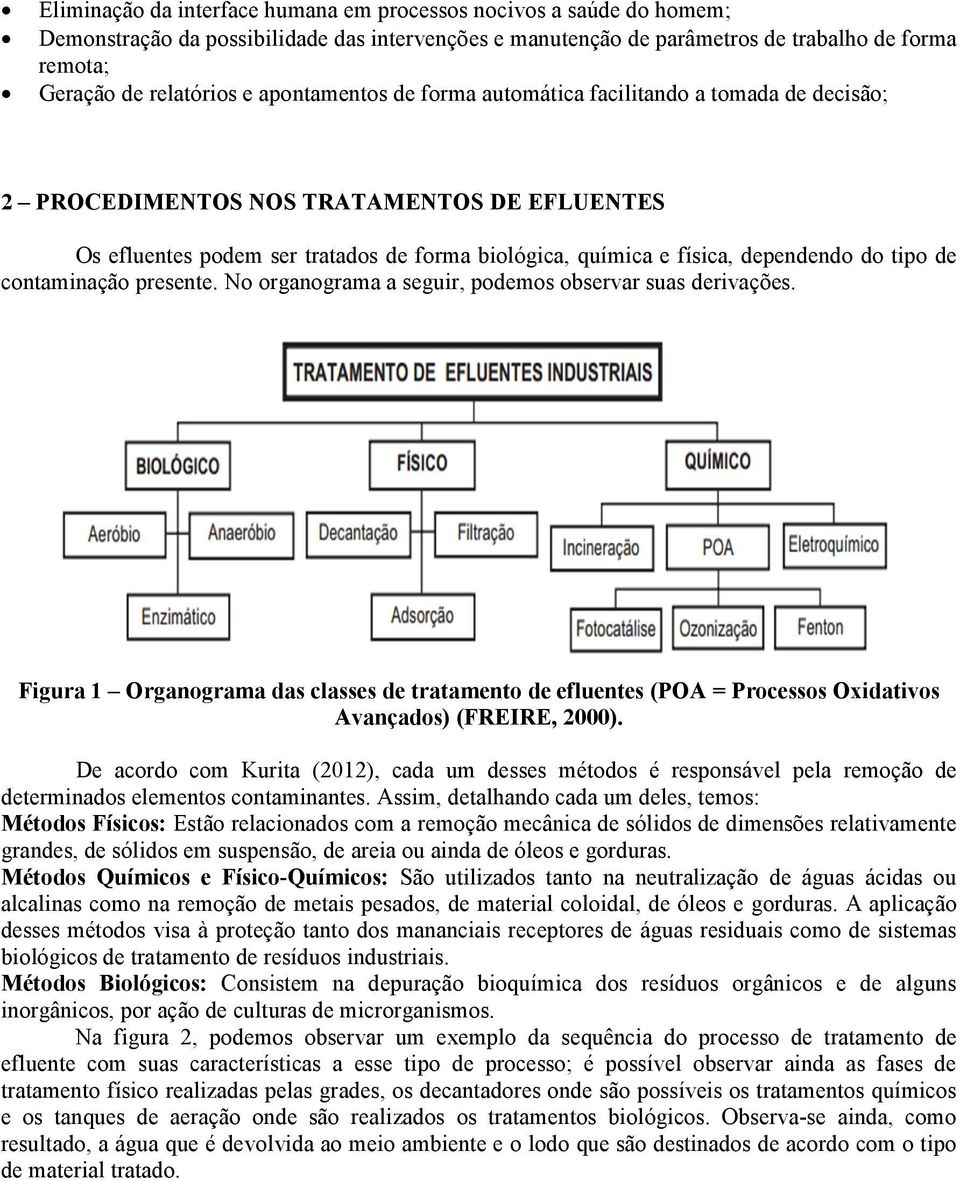 de contaminação presente. No organograma a seguir, podemos observar suas derivações. Figura 1 Organograma das classes de tratamento de efluentes (POA = Processos Oxidativos Avançados) (FREIRE, 2000).