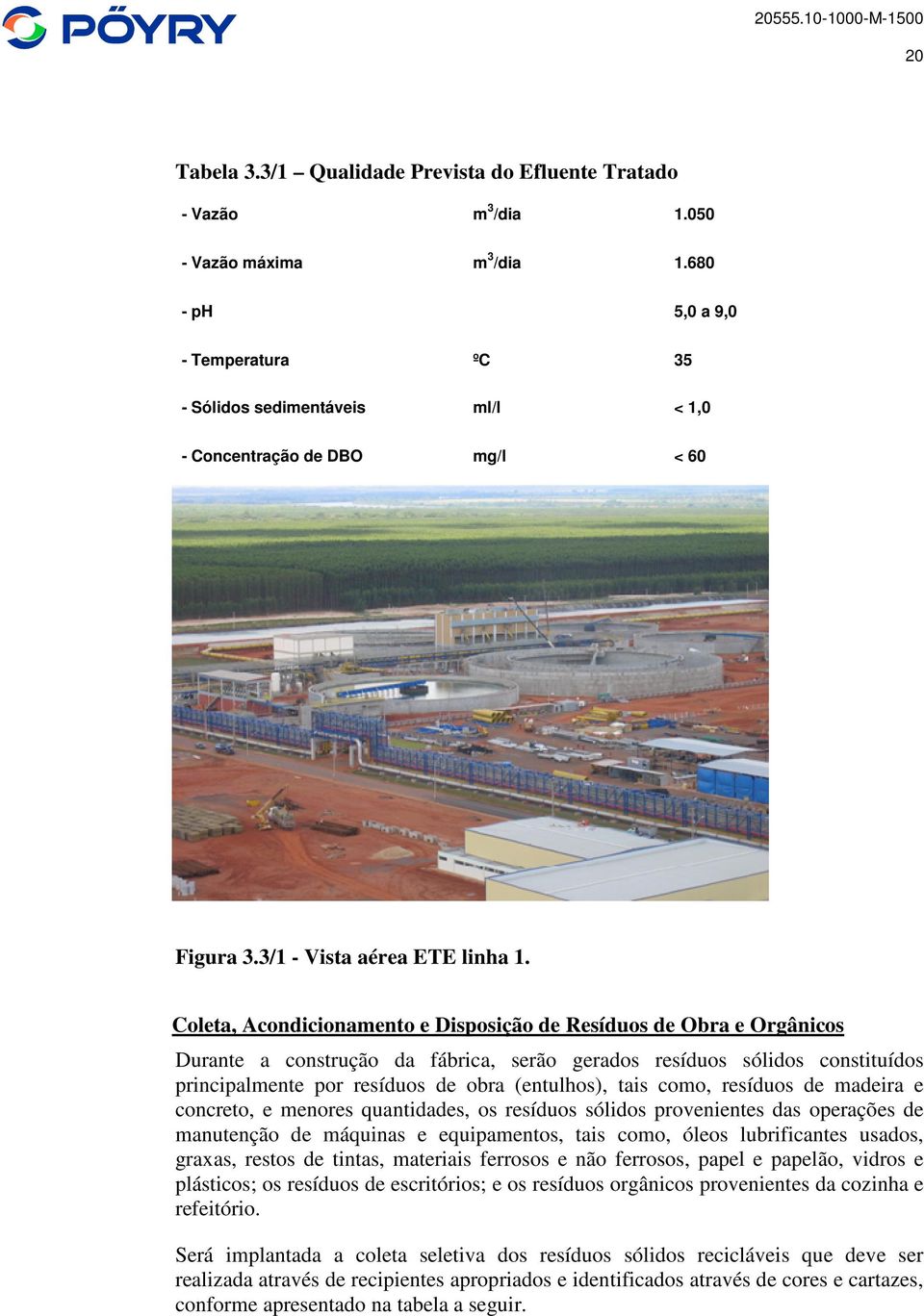 Coleta, Acondicionamento e Disposição de Resíduos de Obra e Orgânicos Durante a construção da fábrica, serão gerados resíduos sólidos constituídos principalmente por resíduos de obra (entulhos), tais