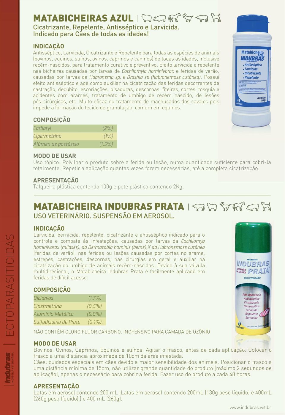 tratamento curativo e preventivo. Efeito larvicida e repelente nas bicheiras causadas por larvas de Cochliomyia hominivorax e feridas de verão, causadas por larvas de Habronema sp.