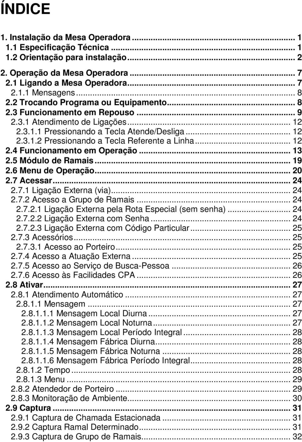 .. 12 2.4 Funcionamento em Operação... 13 2.5 Módulo de Ramais... 19 2.6 Menu de Operação... 20 2.7 Acessar... 24 2.7.1 Ligação Externa (via)... 24 2.7.2 Acesso a Grupo de Ramais... 24 2.7.2.1 Ligação Externa pela Rota Especial (sem senha).