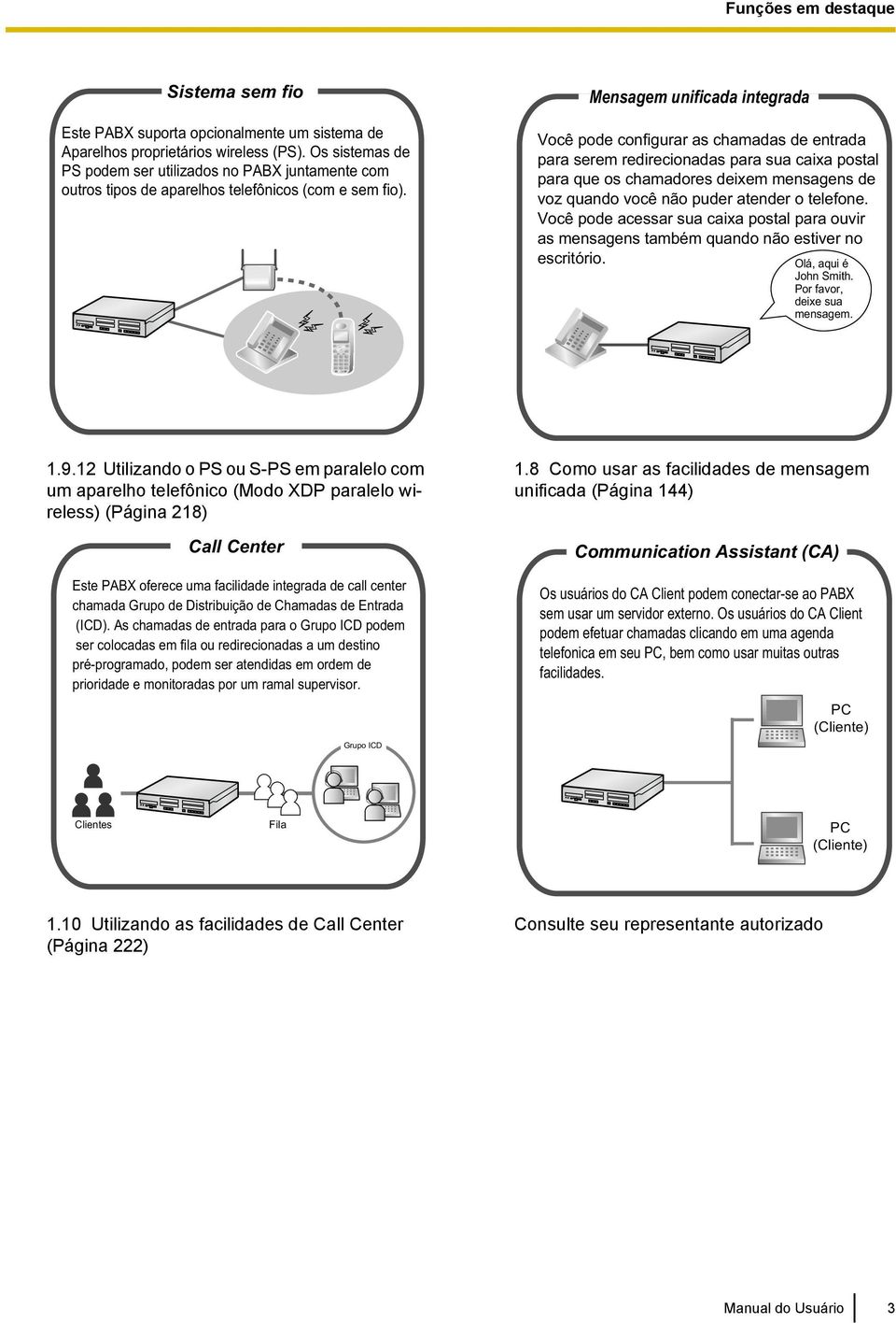 Mensagem unificada integrada Você pode configurar as chamadas de entrada para serem redirecionadas para sua caixa postal para que os chamadores deixem mensagens de voz quando você não puder atender o