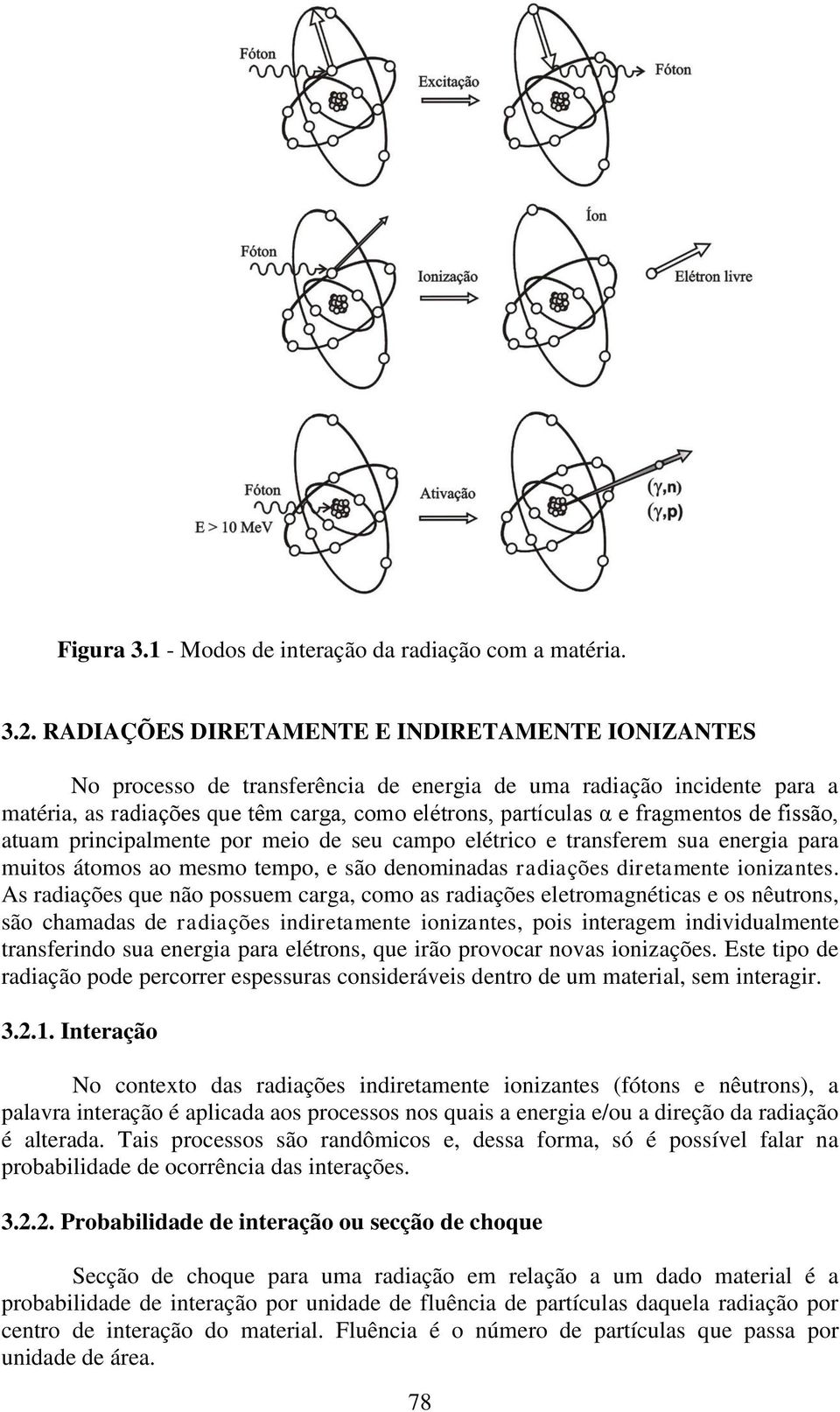 de fissão, atuam principalmente por meio de seu campo elétrico e transferem sua energia para muitos átomos ao mesmo tempo, e são denominadas radiações diretamente ionizantes.