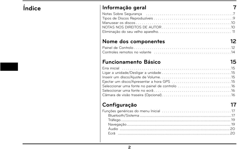 ................................................ 12 Controles remotos no volante....................................... 14 Funcionamento Básico 15 Erra inicial....................................................... 15 Ligar a unidade/desligar a unidade.