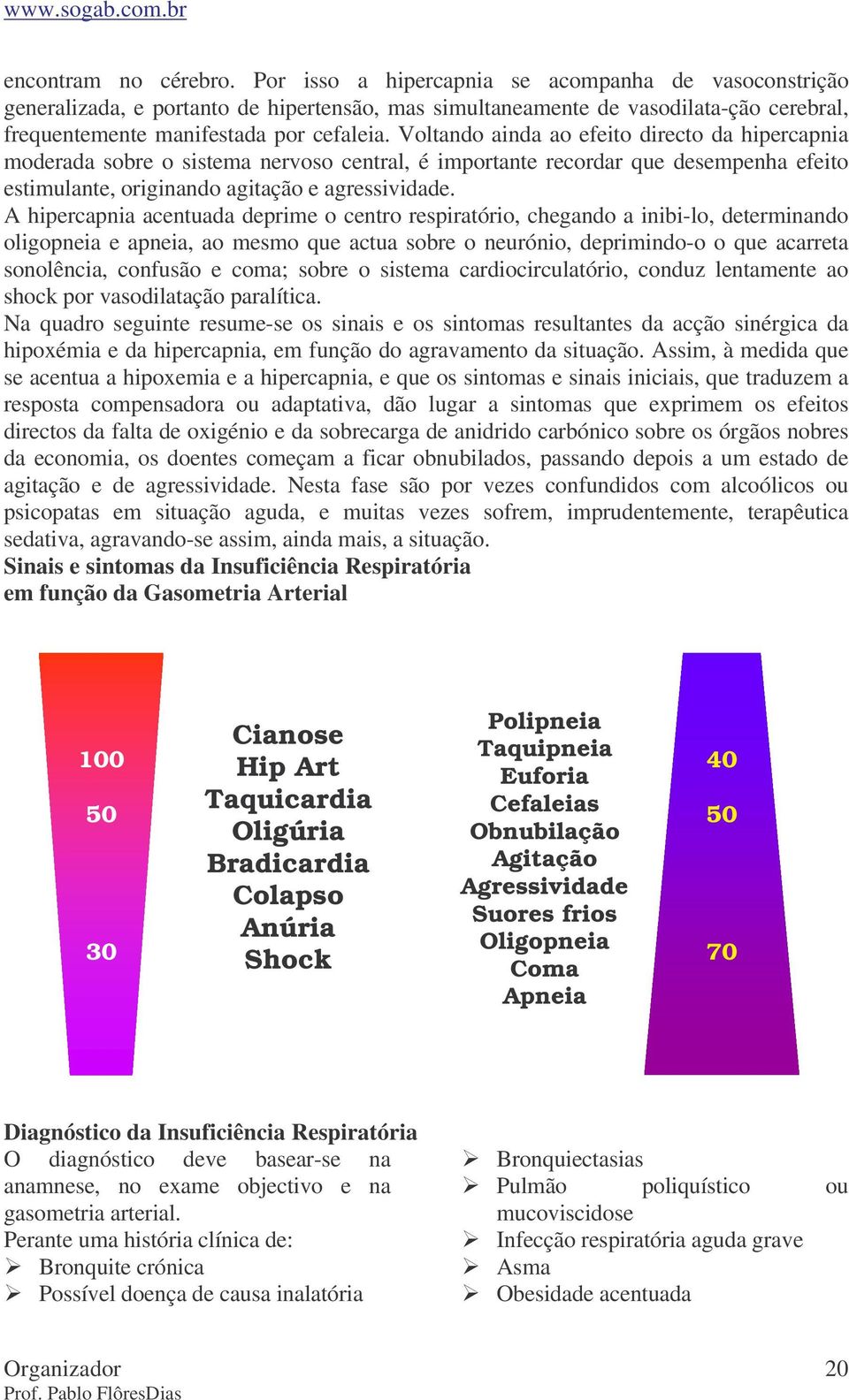 Voltando ainda ao efeito directo da hipercapnia moderada sobre o sistema nervoso central, é importante recordar que desempenha efeito estimulante, originando agitação e agressividade.