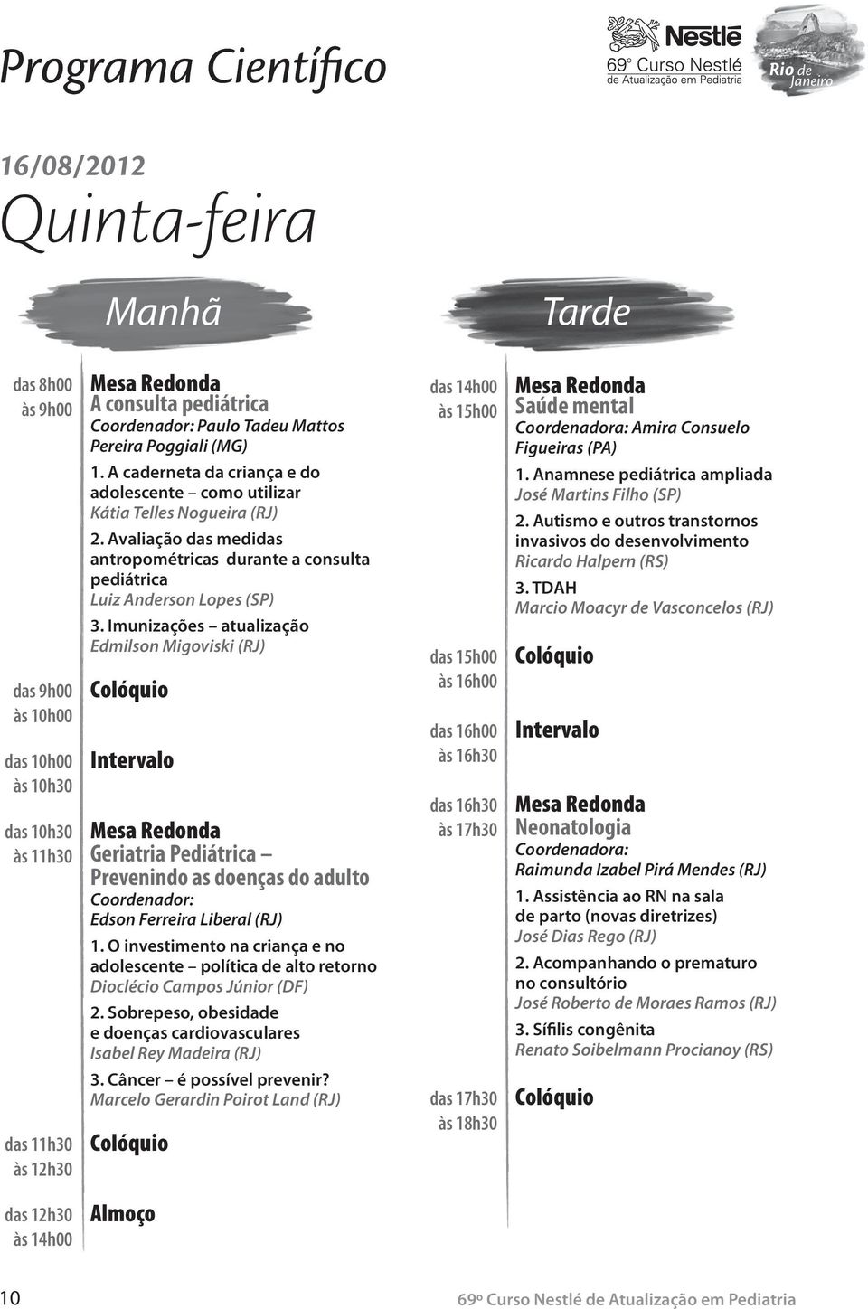 A caderneta da criança e do adolescente como utilizar Kátia Telles Nogueira (RJ) 2. Avaliação das medidas antropométricas durante a consulta pediátrica Luiz Anderson Lopes (SP) 3.