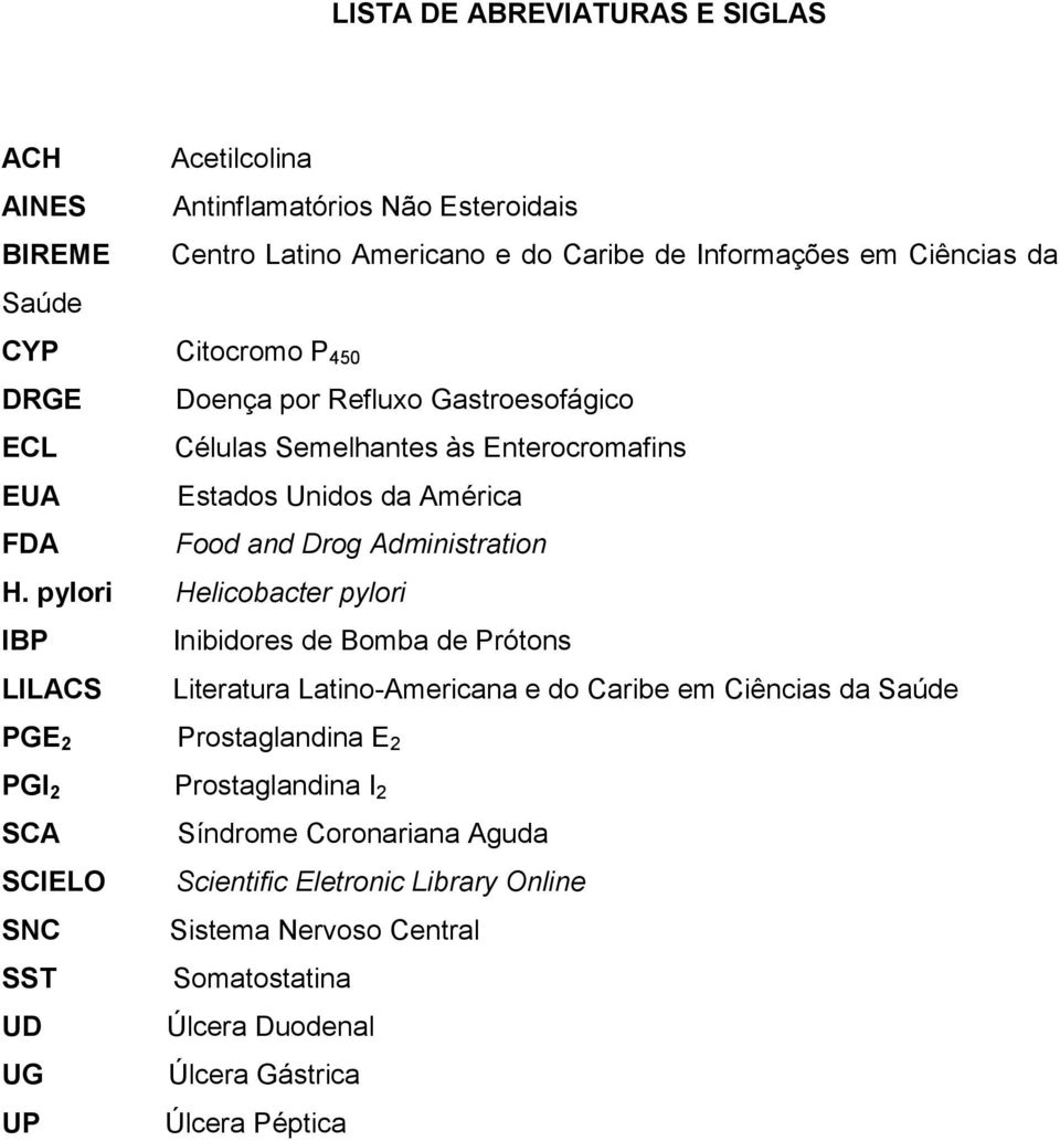 pylori Helicobacter pylori IBP Inibidores de Bomba de Prótons LILACS Literatura Latino-Americana e do Caribe em Ciências da Saúde PGE 2 Prostaglandina E 2 PGI 2