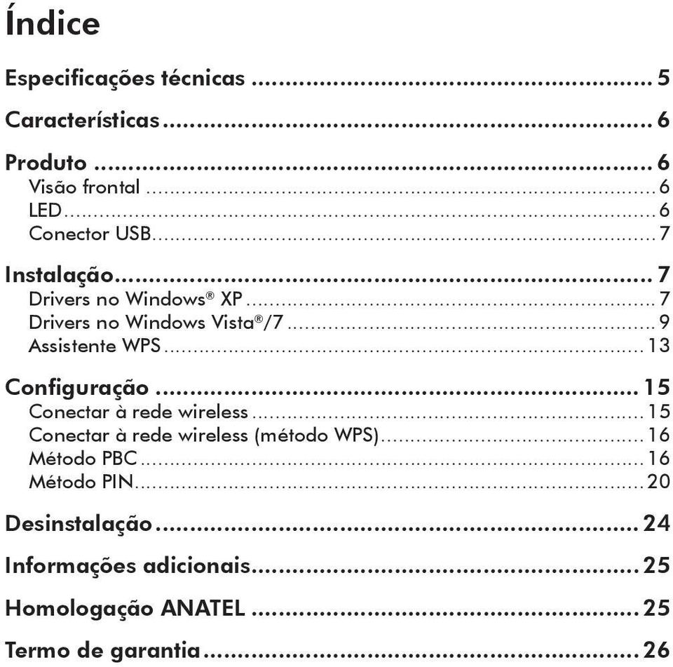 ..13 Configuração... 15 Conectar à rede wireless...15 Conectar à rede wireless (método WPS)...16 Método PBC.