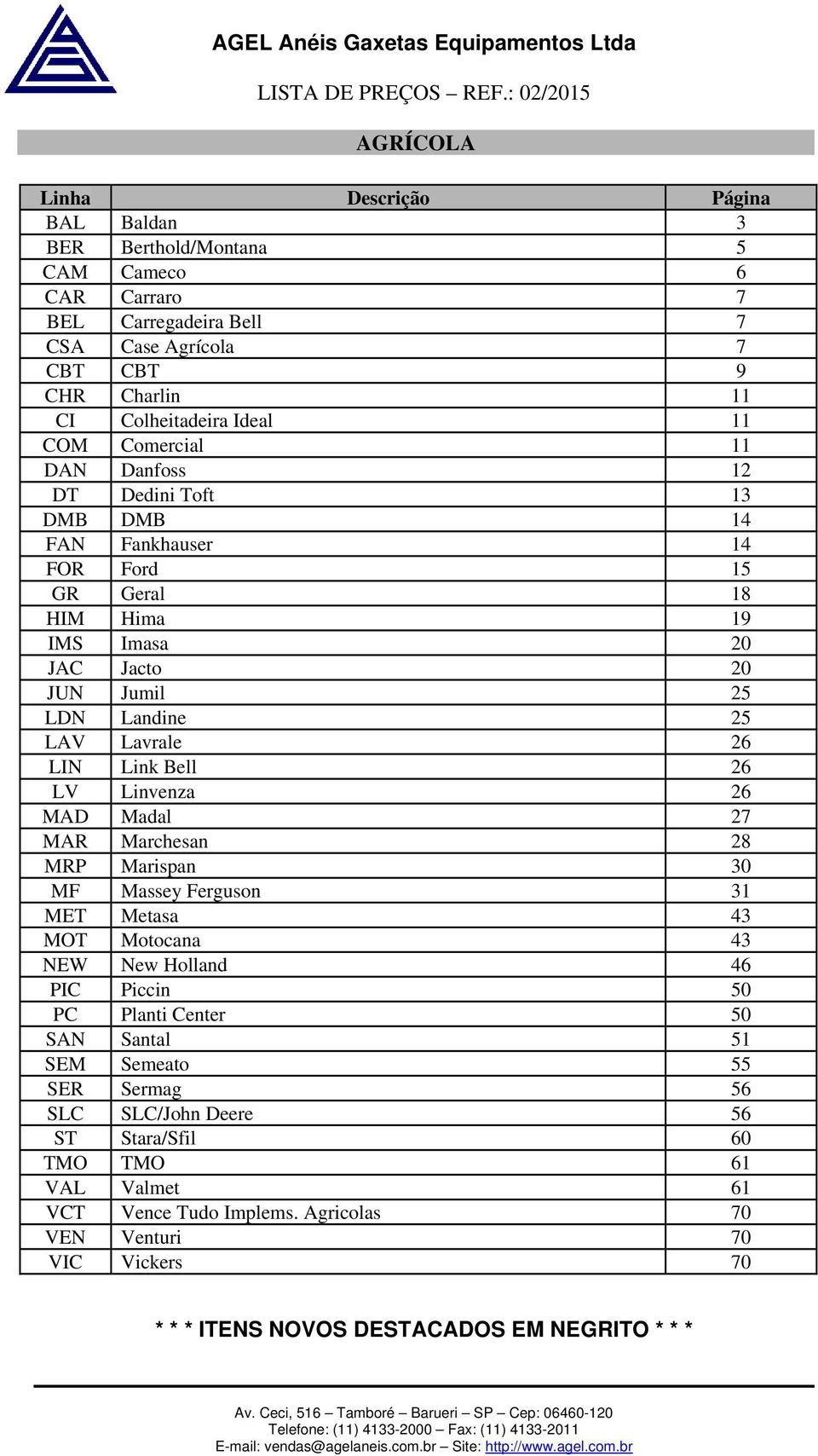 Comercial 11 DAN Danfoss 12 DT Dedini Toft 13 DMB DMB 14 FAN Fankhauser 14 FOR Ford 15 GR Geral 18 HIM Hima 19 IMS Imasa 20 JAC Jacto 20 J Jumil 25 LDN Landine 25 LAV Lavrale 26 LIN Link Bell 26 LV