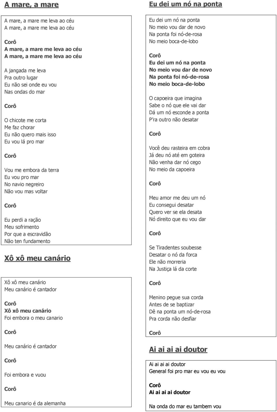 que a escravidão Não ten fundamento Xô xô meu canário Xô xô meu canário Meu canário é cantador Xô xô meu canário Foi embora o meu canario Meu canário é cantador Foi embora e vuou Meu canario é da