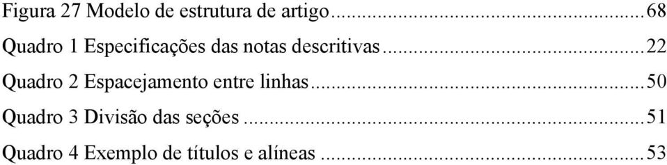 ..22 Quadro 2 Espacejamento entre linhas.