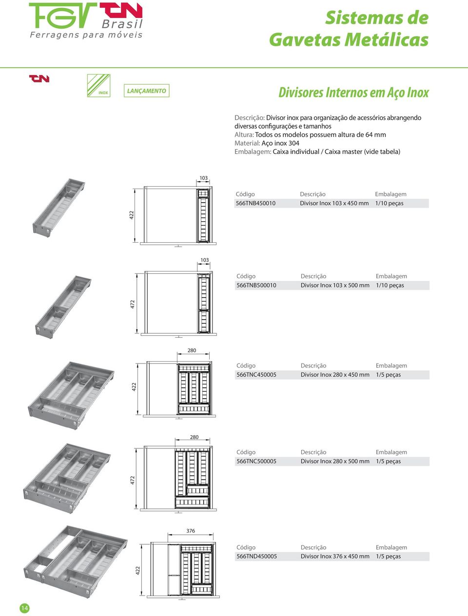 mm 1/10 peças 103 103 103 103 103 472 472 472 472 516 566TNB500010 Divisor Inox 103 x 500 mm 516 1/10 peças 516 516 516 280 280 280 280 280 422 422 422 422 472 472 472 472 422 472 422 472 422 422