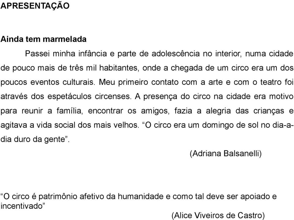 A presença do circo na cidade era motivo para reunir a família, encontrar os amigos, fazia a alegria das crianças e agitava a vida social dos mais velhos.