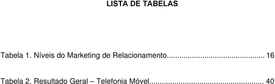 Relacionamento... 16 Tabela 2.