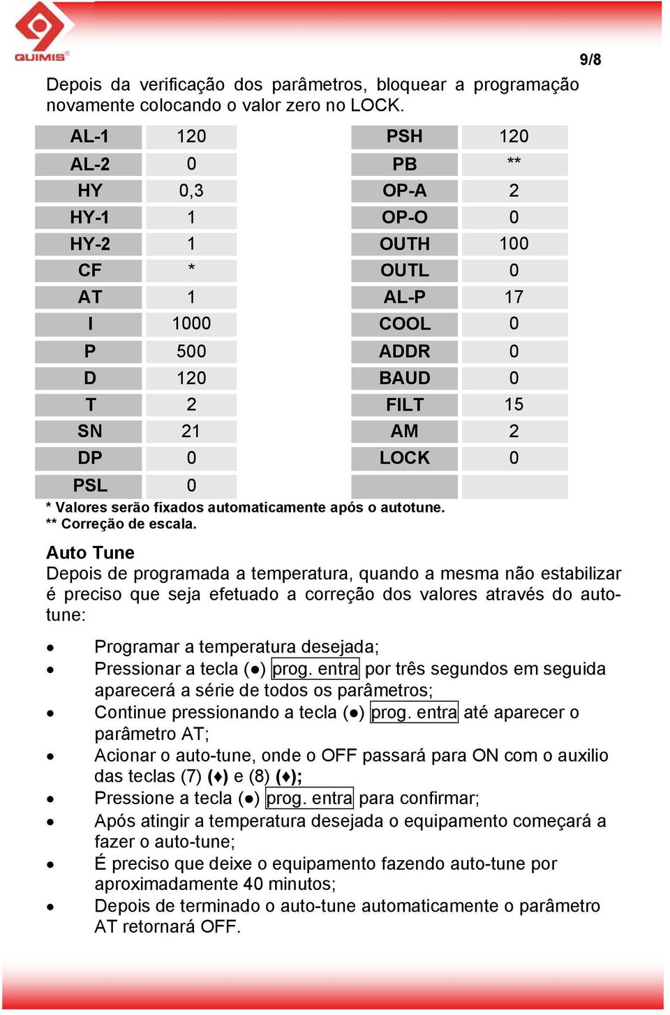 fixados automaticamente após o autotune. ** Correção de escala.