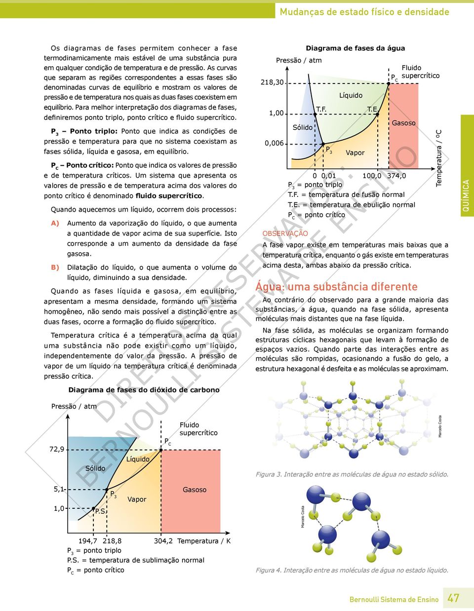 Para melhor interpretação dos diagramas de fases, definiremos ponto triplo, ponto crítico e fluido supercrítico.