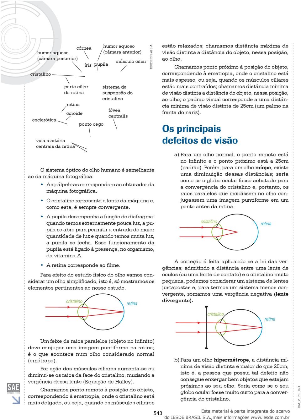 O cristalino representa a lente da máquina e, como esta, é sempre convergente.