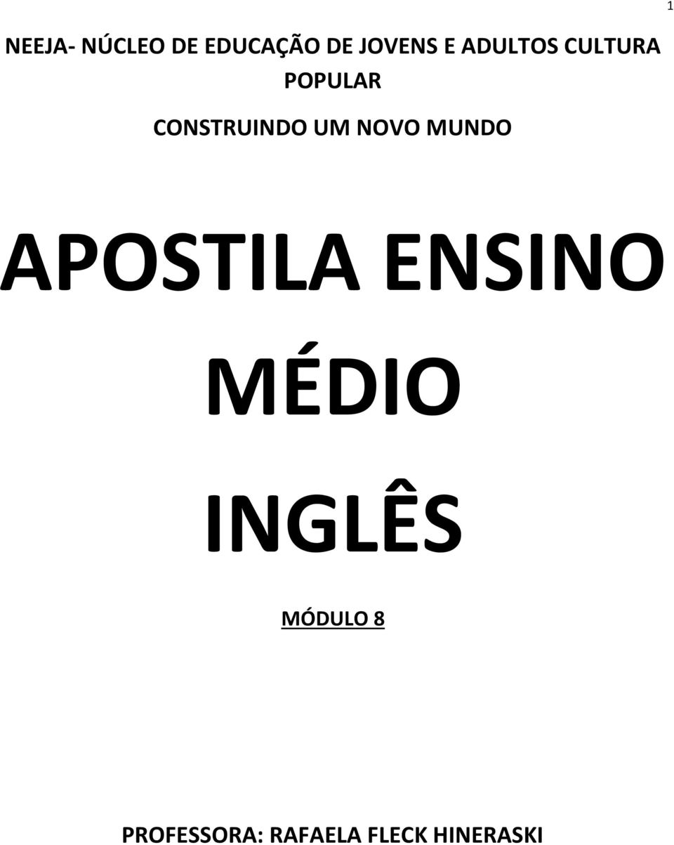 NOVO MUNDO APOSTILA ENSINO MÉDIO INGLÊS