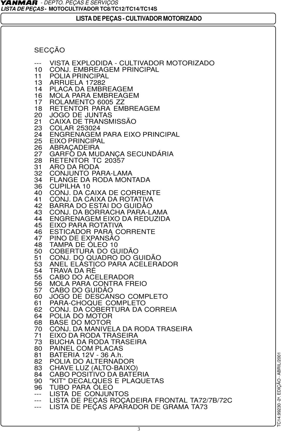 253024 24 ENGRENAGEM PARA EIXO PRINCIPAL 25 EIXO PRINCIPAL 26 ABRAÇADEIRA 27 GARFO DA MUDANÇA SECUNDÁRIA 28 RETENTOR TC 20357 31 32 ARO DA RODA CONJUNTO PARA-LAMA 34 FLANGE DA RODA MONTADA 36 CUPILHA