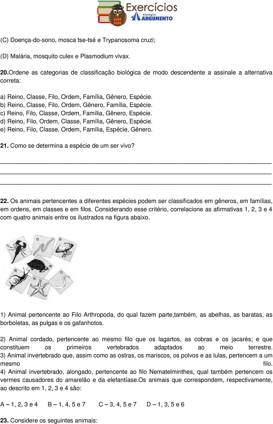 b) Reino, Classe, Filo, Ordem, Gênero, Família, Espécie. c) Reino, Filo, Classe, Ordem, Família, Gênero, Espécie. d) Reino, Filo, Ordem, Classe, Família, Gênero, Espécie.