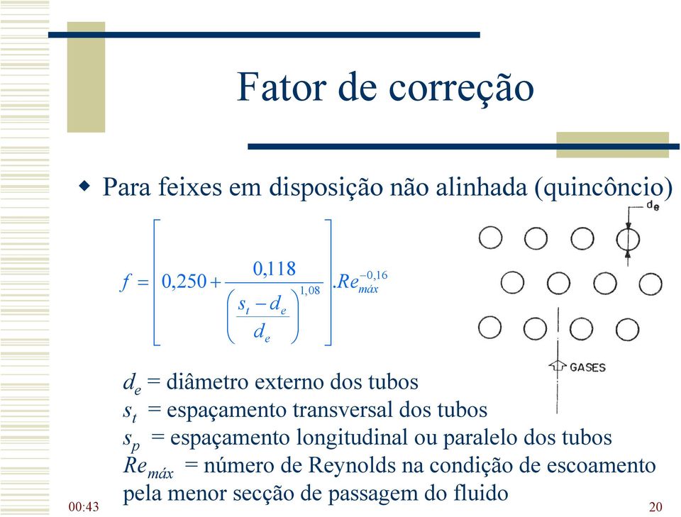 Re 1,08 máx s t d d e e d e = diâmetro externo dos tubos s t = espaçamento transversal