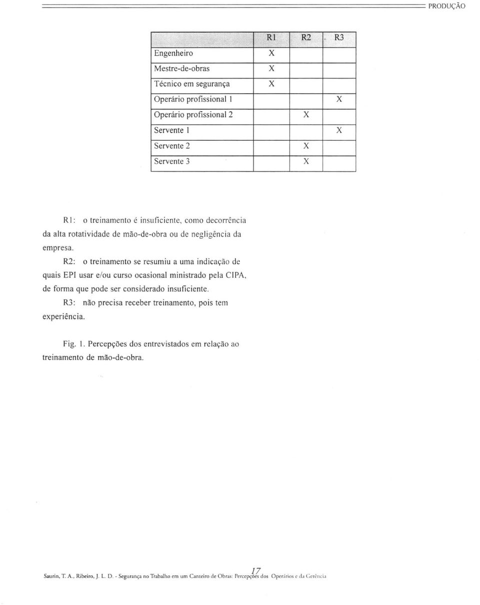 R2: o treinamento se resumiu a uma indicação de quais EPI usar e/ou curso ocasional ministrado pela CIPA, de forma que pode ser considerado insuficiente.