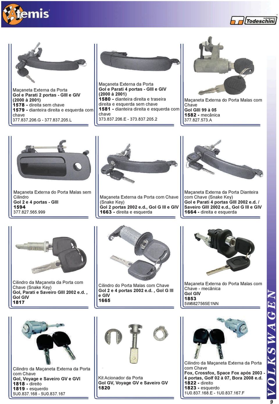 E - 373.837.205.2 Maçaneta Externa do Porta Malas com Chave Gol GIII 99 à 05 1582 - mecânica 377.827.573.A Maçaneta Externa do Porta Malas sem Cilindro Gol 2 e 4 portas - GIII 1594 377.827.565.